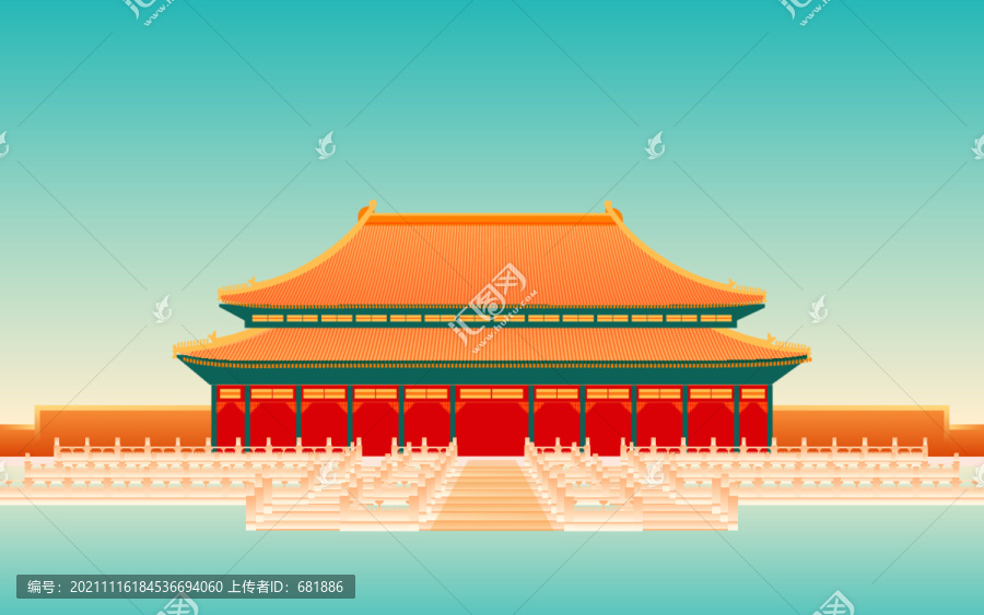 城市建筑國(guó)潮中國(guó)風(fēng)故宮背景插畫