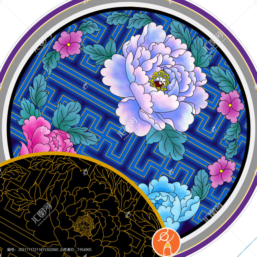 萬字牡丹吉祥戲服刺繡圖案高端