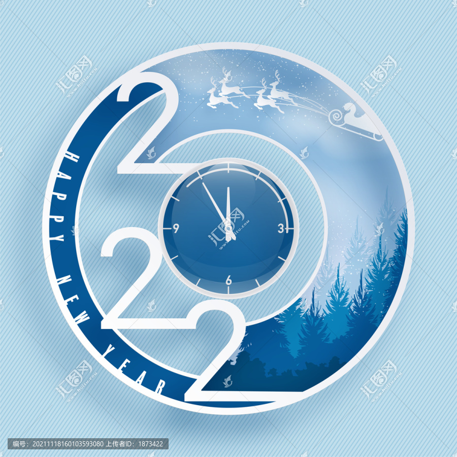 時(shí)鐘數(shù)字麋鹿新年創(chuàng)意設(shè)計(jì)插圖