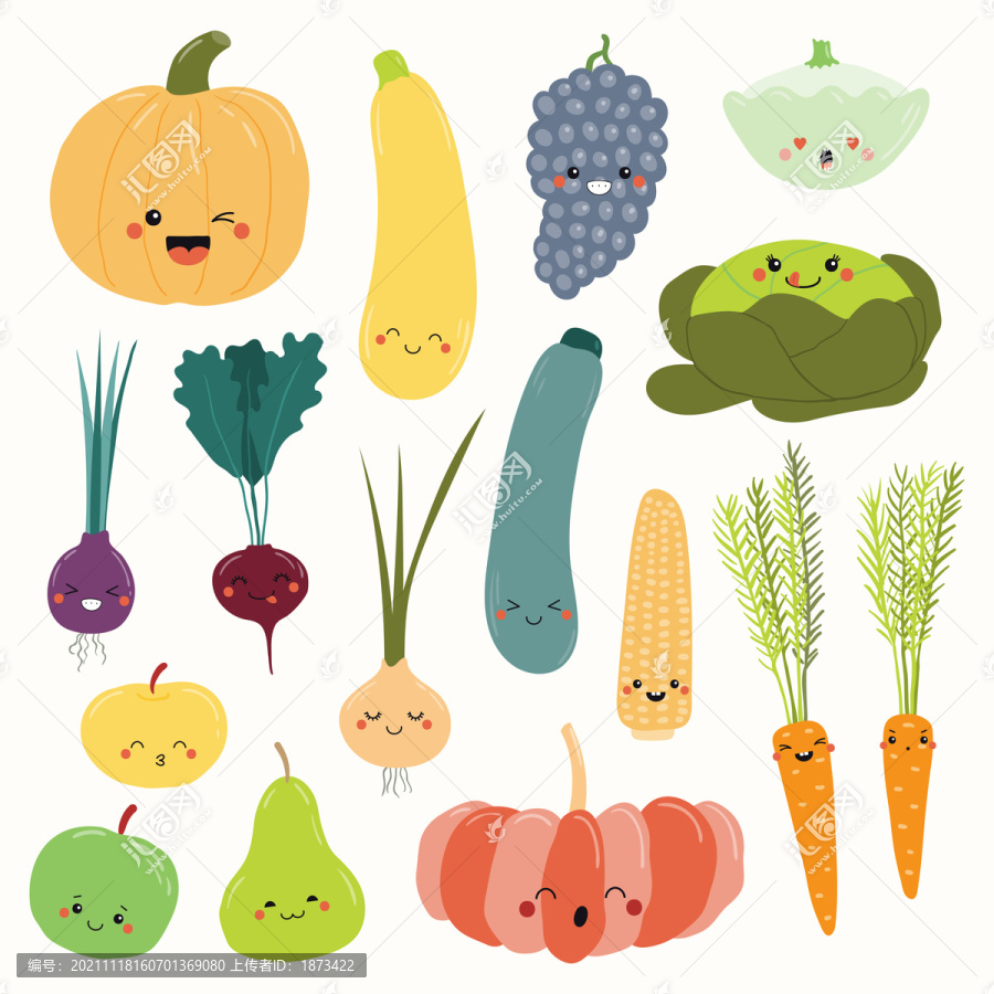可爱丰富蔬果表情插图