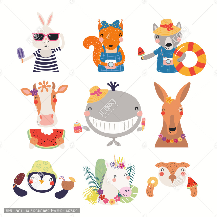 多种可爱动物夏日装扮插图