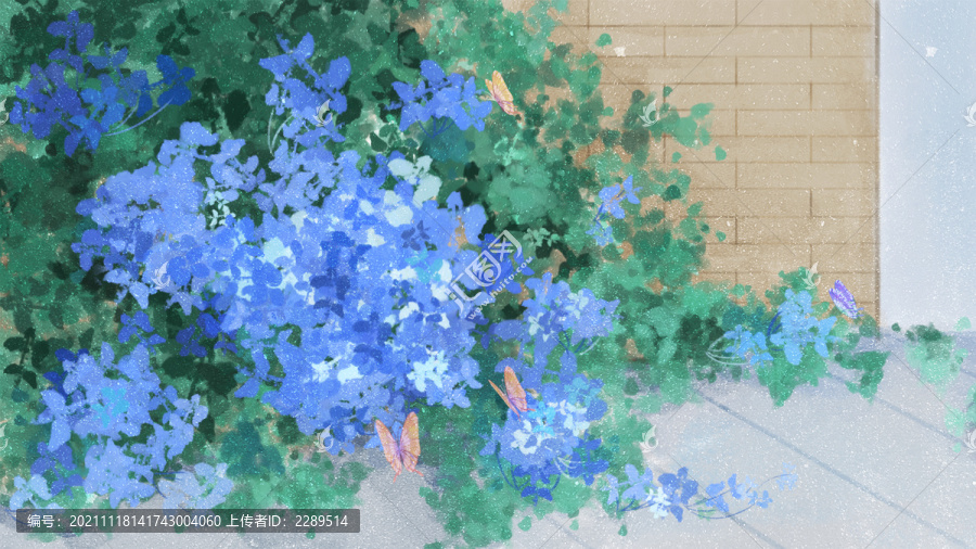 藍(lán)雪花古風(fēng)巖彩花卉插畫
