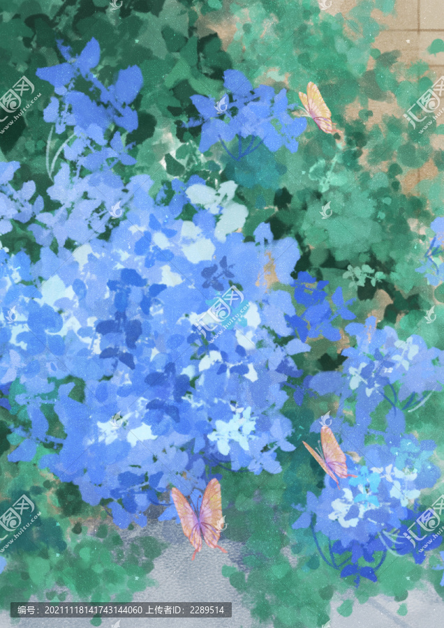 藍(lán)雪花古風(fēng)巖彩花卉插畫
