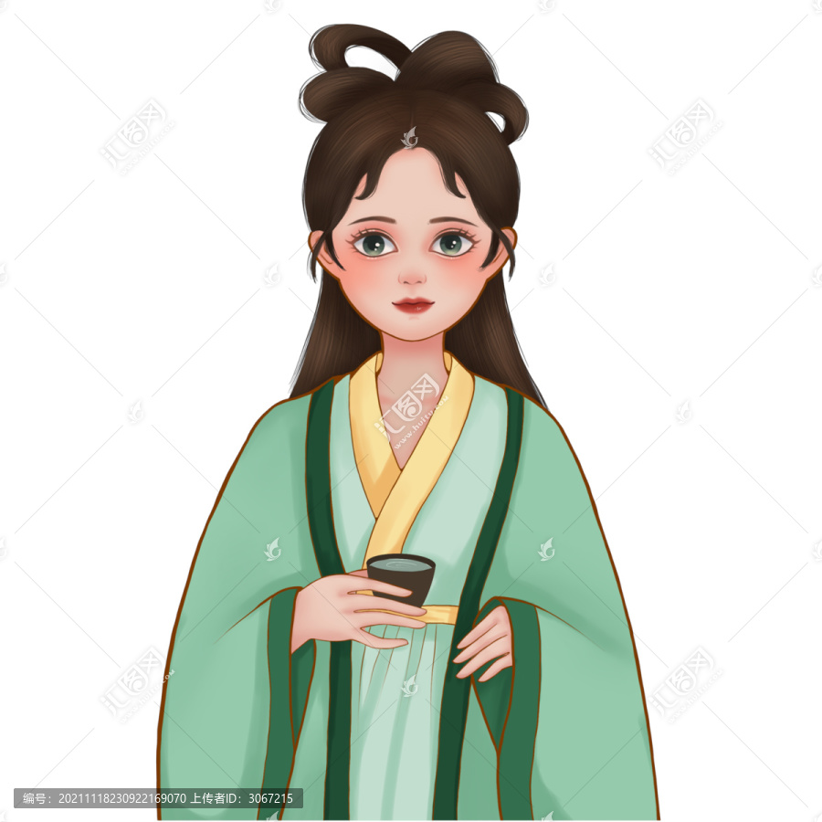 新國潮人物茶綠茶花茶插畫包裝