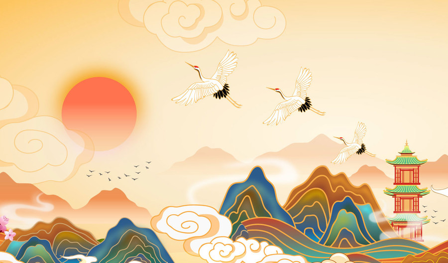 國潮山水插畫