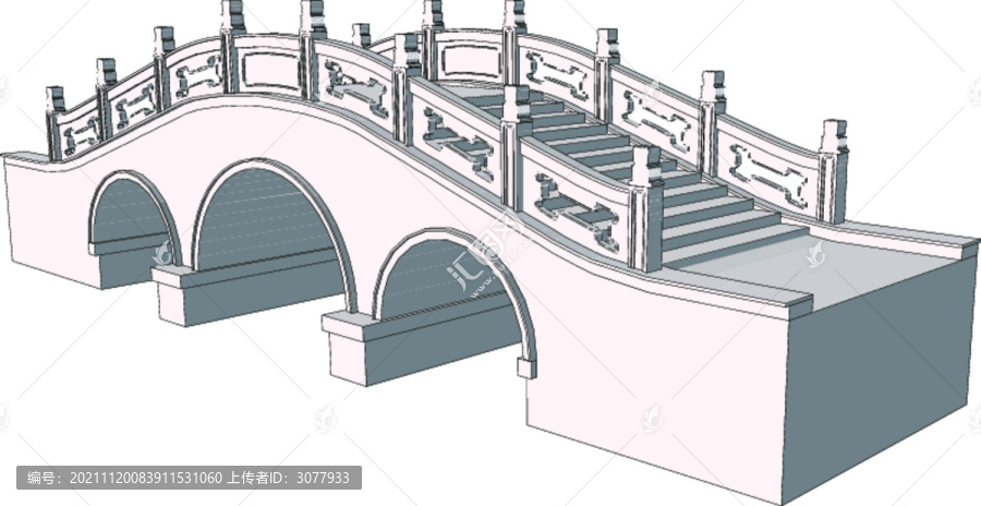 公园三孔石拱桥效果图