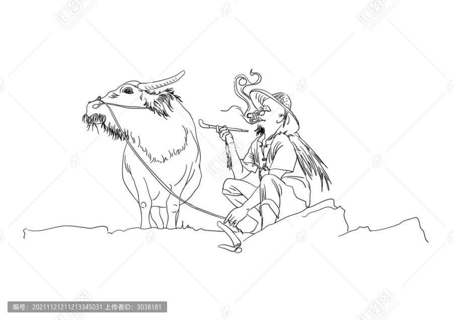 矢量老人放牛豐收農(nóng)業(yè)插畫