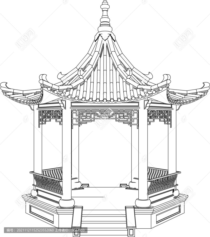 六角亭子立面圖結構圖