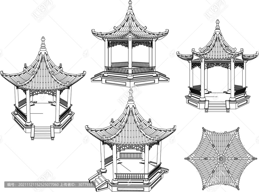 攢尖六角亭圖庫(kù)