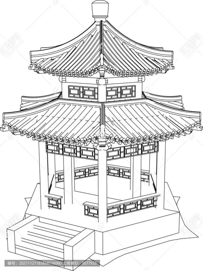 八角亭轴立面图