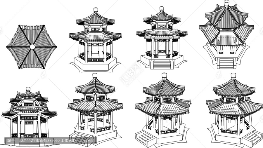 重檐六角亭立面圖庫(kù)