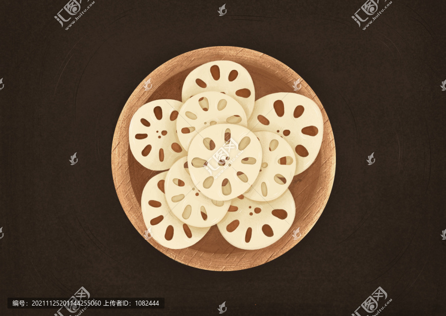 火鍋手繪蓮藕片插畫新鮮食材美食