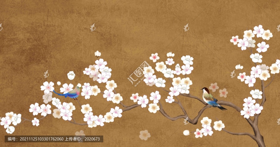 梅花花鸟手绘背景墙
