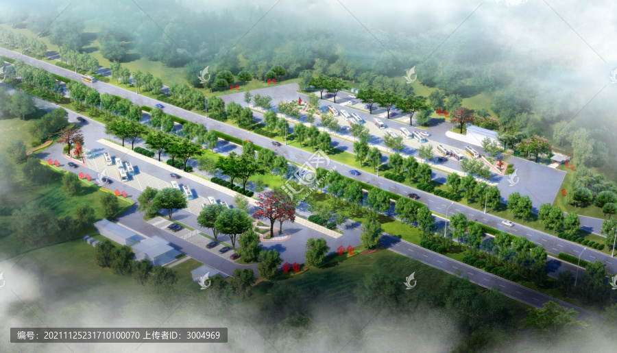 停車(chē)場(chǎng)道路綠化加油站公園效果圖