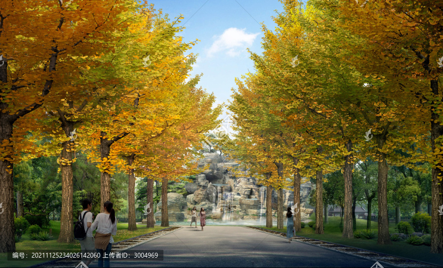 銀杏大道入口假山道路節(jié)點(diǎn)效果圖