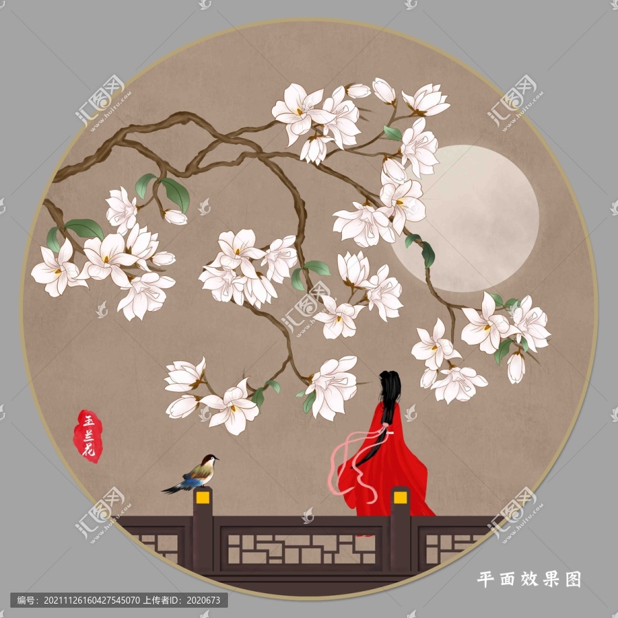 中式圓形花鳥