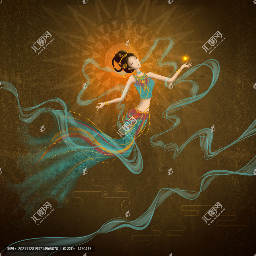 敦煌古典壁畫仙女飛天