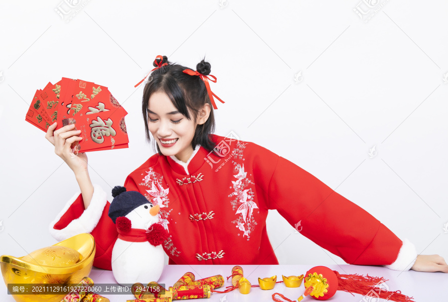 女性拜年祝福节日人像