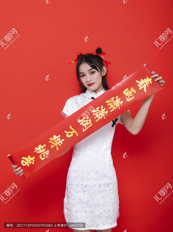 女性拜年祝福节日人像