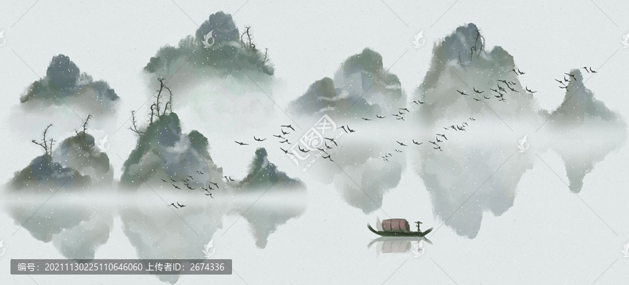 寫意山水屏風(fēng)裝飾畫