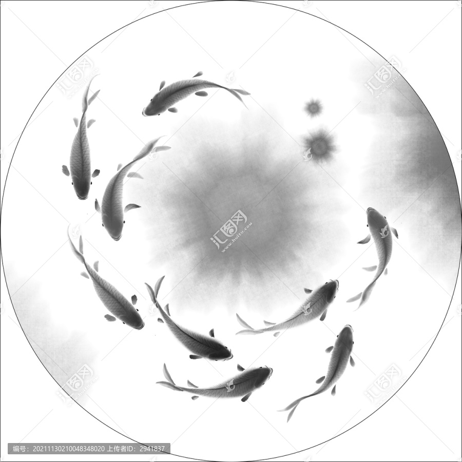 水墨九魚(yú)小品