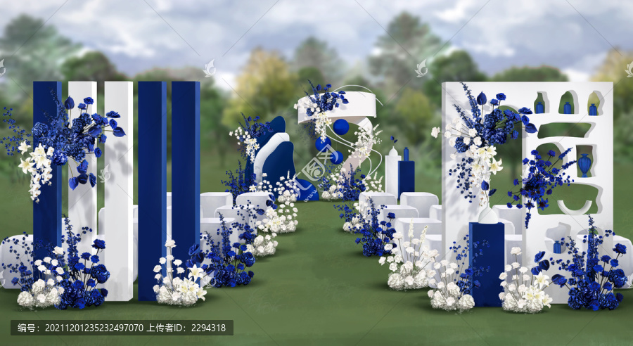 克萊因藍(lán)白色戶外婚禮