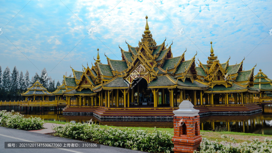 暹罗古城佛教寺庙建筑设计园景