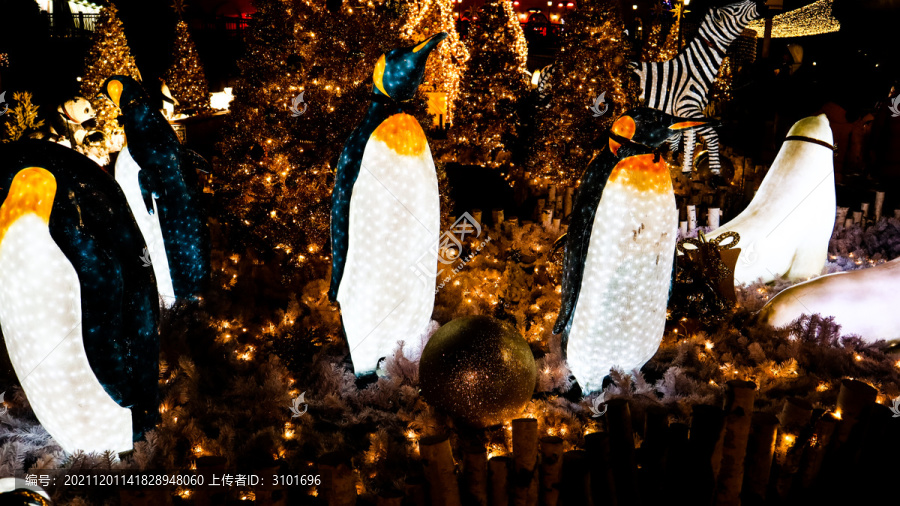 韩国主题乐园圣诞新年企鹅夜景