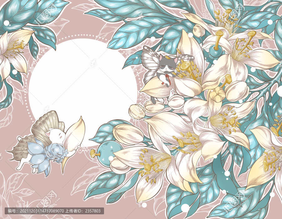 橙花與貓兒童包裝插畫