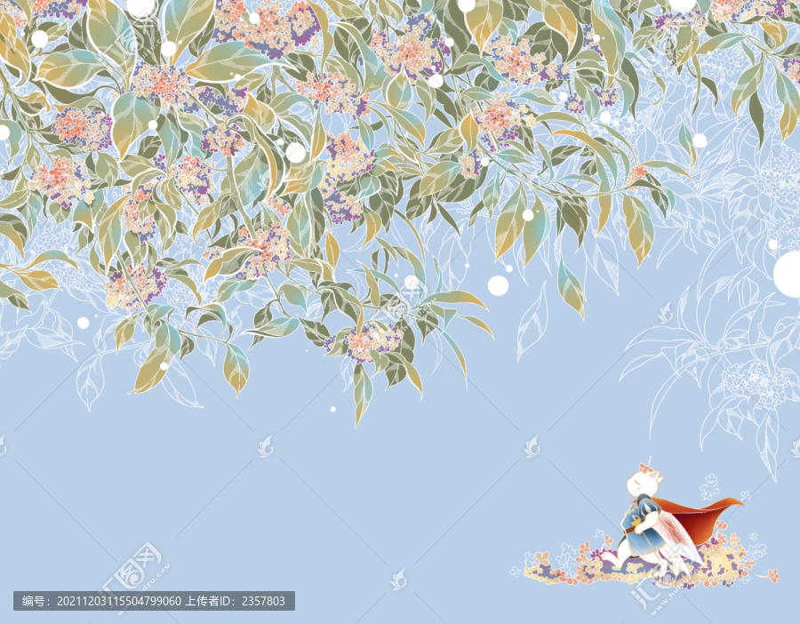 桂花與貓兒童包裝插畫(huà)