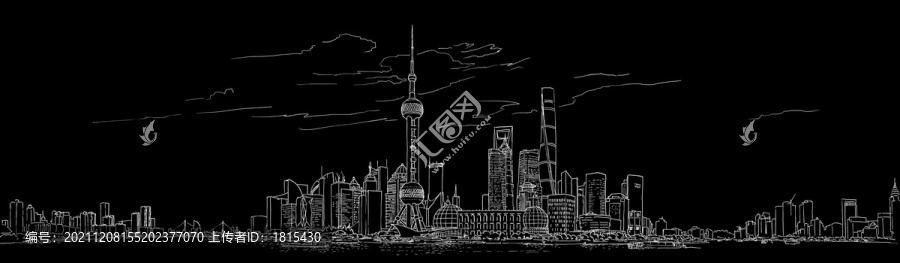上海天際線城市全景手繪分層