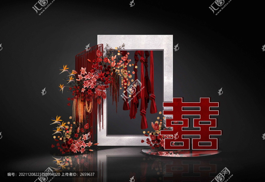 紅色新中式戶外婚禮效果圖