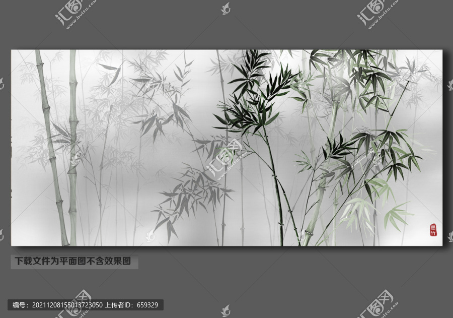 中式水墨竹子壁画背景墙