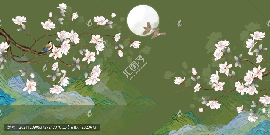 國潮花鳥玉蘭花山水