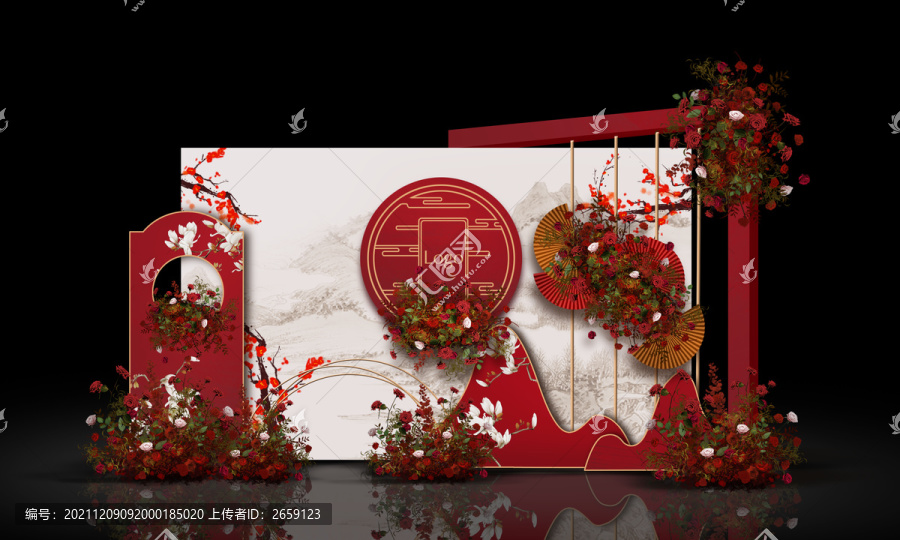 新中式簽到臺(tái)婚禮手繪效果圖