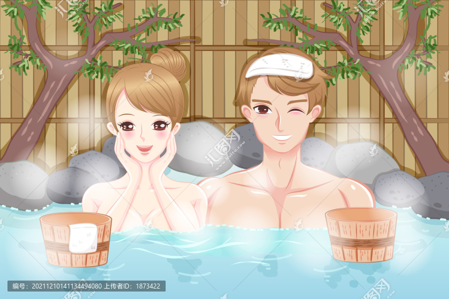 情侶露天溫泉泡湯插圖