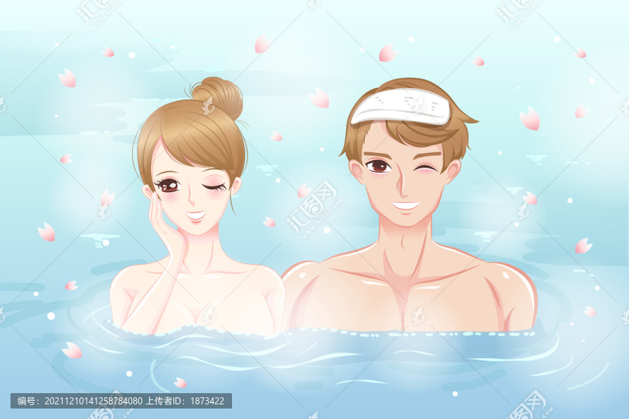 少女與男友享受溫泉插圖