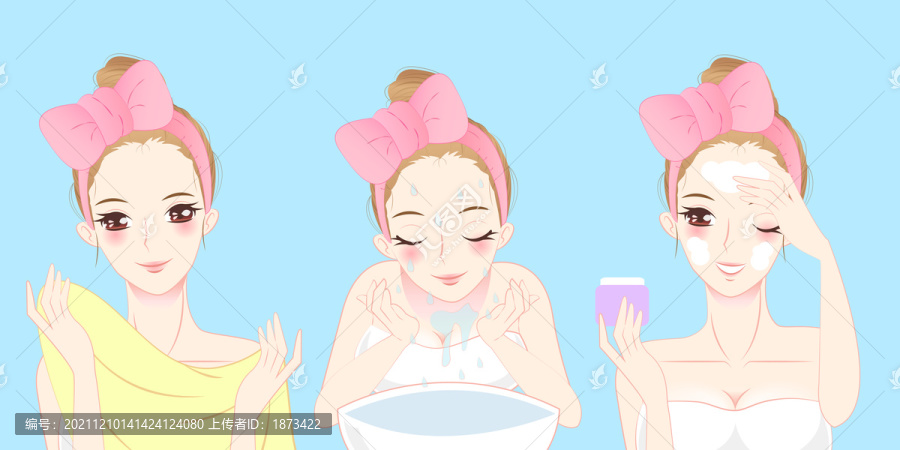 少女洗臉潔凈肌膚插圖