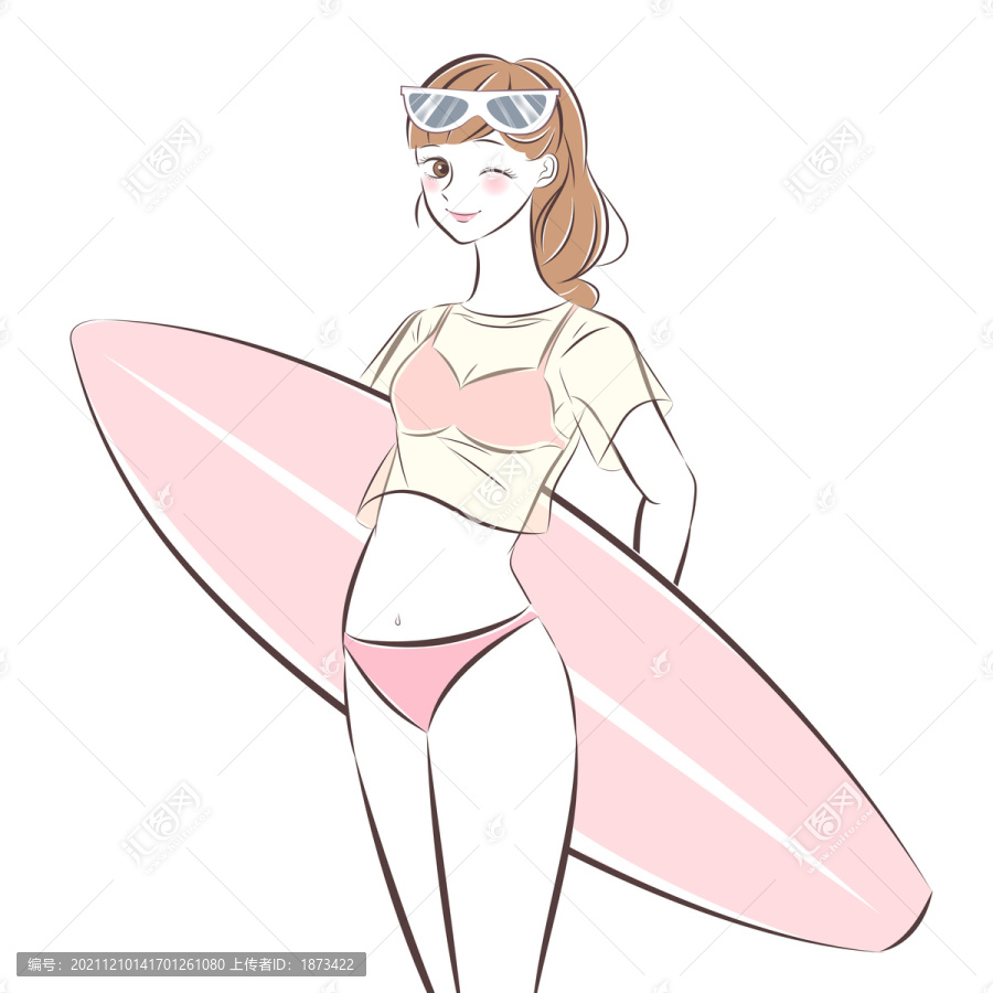 陽(yáng)光美少女沖浪板插圖