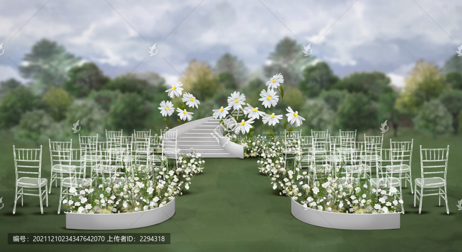 小清新白綠色小雛菊婚禮