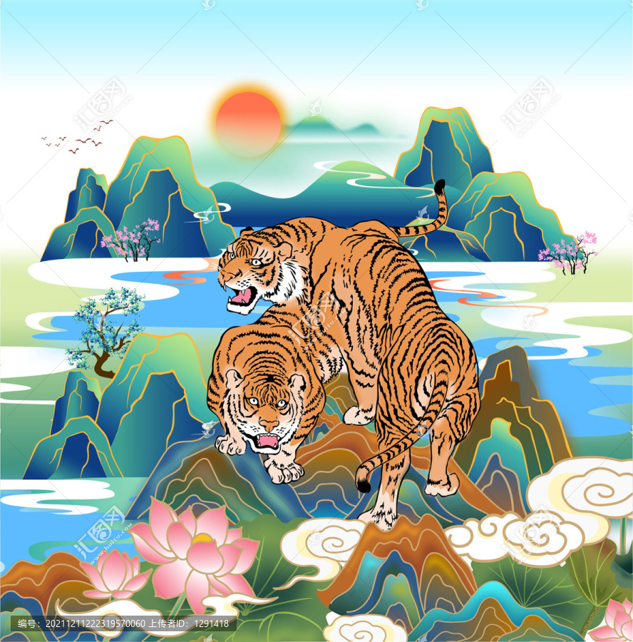 虎嘯生財國潮山水