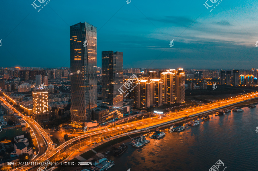 中国黑龙江哈尔滨市夜景航拍