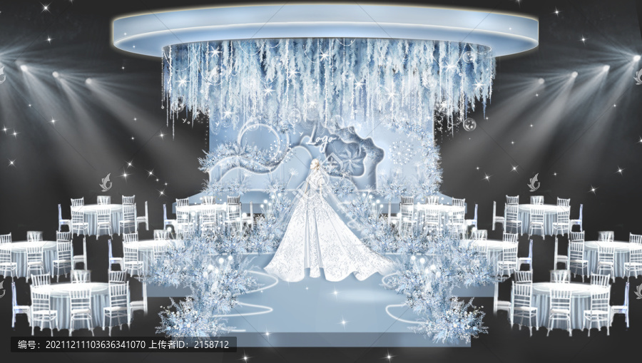 藍色曲線柔美婚禮效果圖