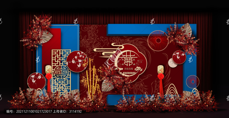紅藍撞色簽到區(qū)婚禮手繪效果圖