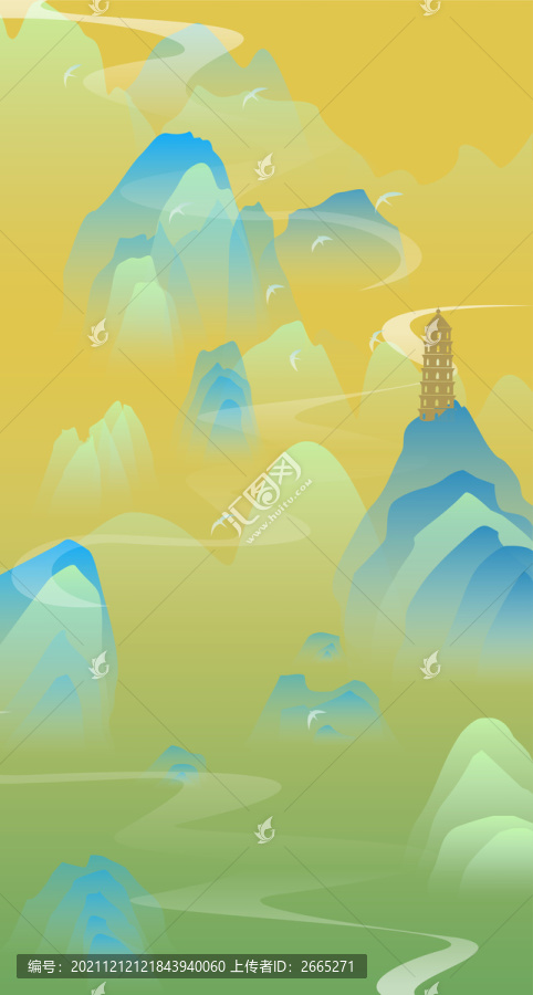 傳統(tǒng)中國山水矢量插畫素材