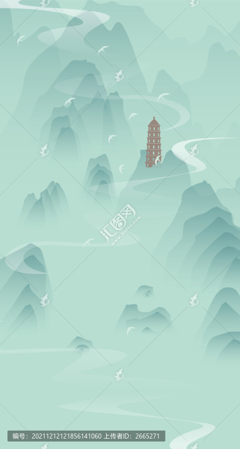 手繪山水國風(fēng)矢量插畫