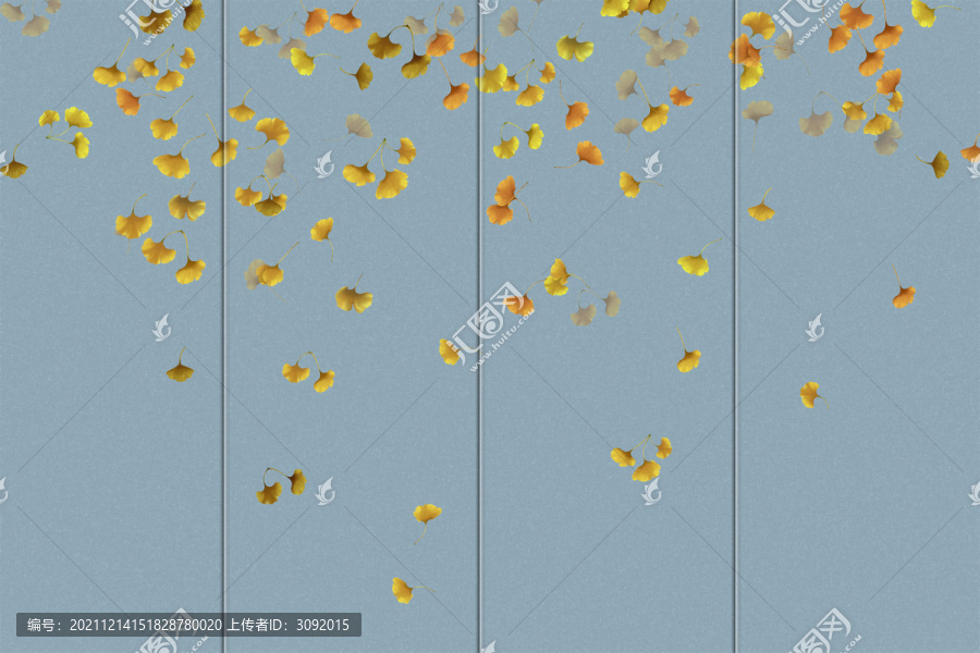 手绘银杏叶背景装饰画
