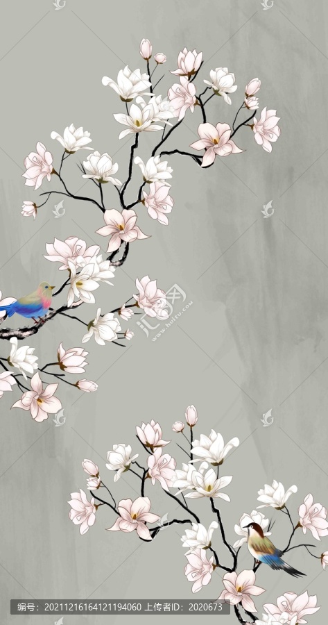 玉蘭花鳥裝飾畫