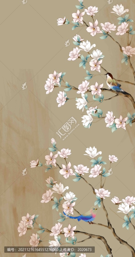 玉蘭花鳥背景圖