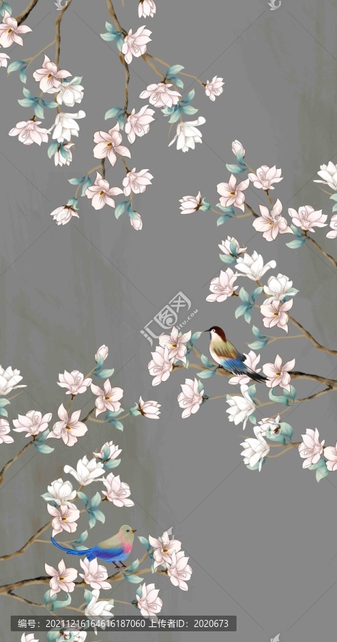 玉蘭花鳥裝飾畫